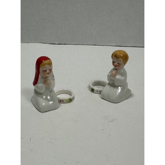 Vintage Porcelain Angel Candle Hugger Rings Antique Christmas Genuine Bone China - Picture 1 of 6